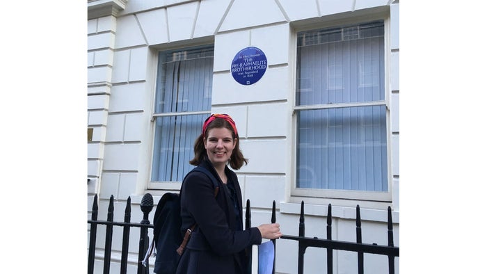 Elizabeth Macneal outside 7 Gower Street