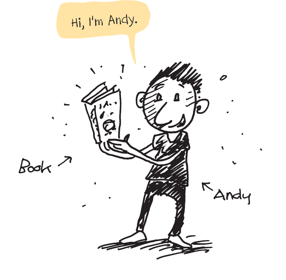 Hi, I'm Andy - illustration of Andy reading a book Hi, I'm Andy - illustration of Andy reading a book