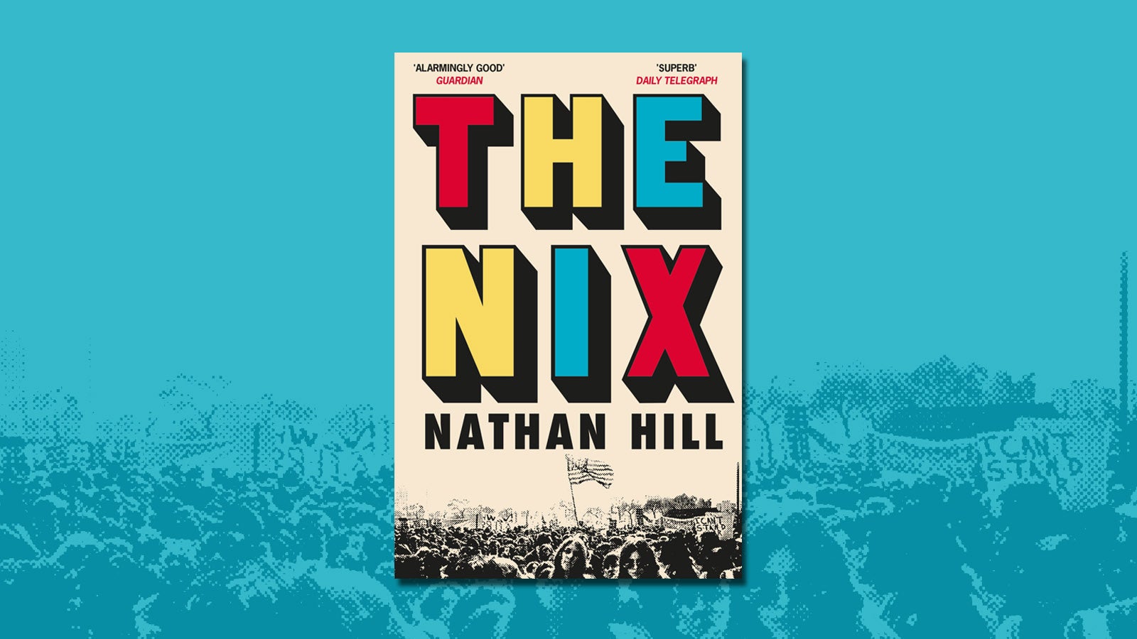 Book cover of The Nix on a blue background