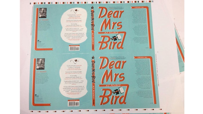 Finished copies of Dear Mrs Bird's book jacket fresh out of the printer. 