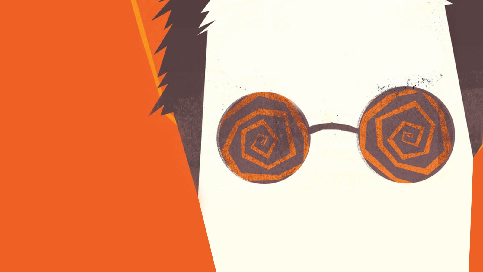 Illustration taken from the front cover of The Psychopath Test showing a man wearing glasses with spirals on the lenses
