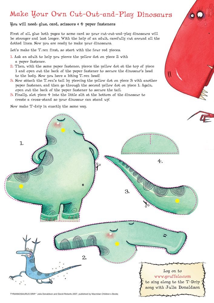 illustration of parts of dinosaurs to cut out and make a paper puppet