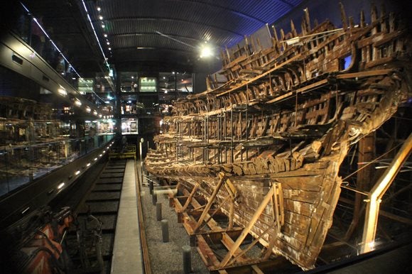 The Mary Rose pulled from the sea and now housed in a museum.