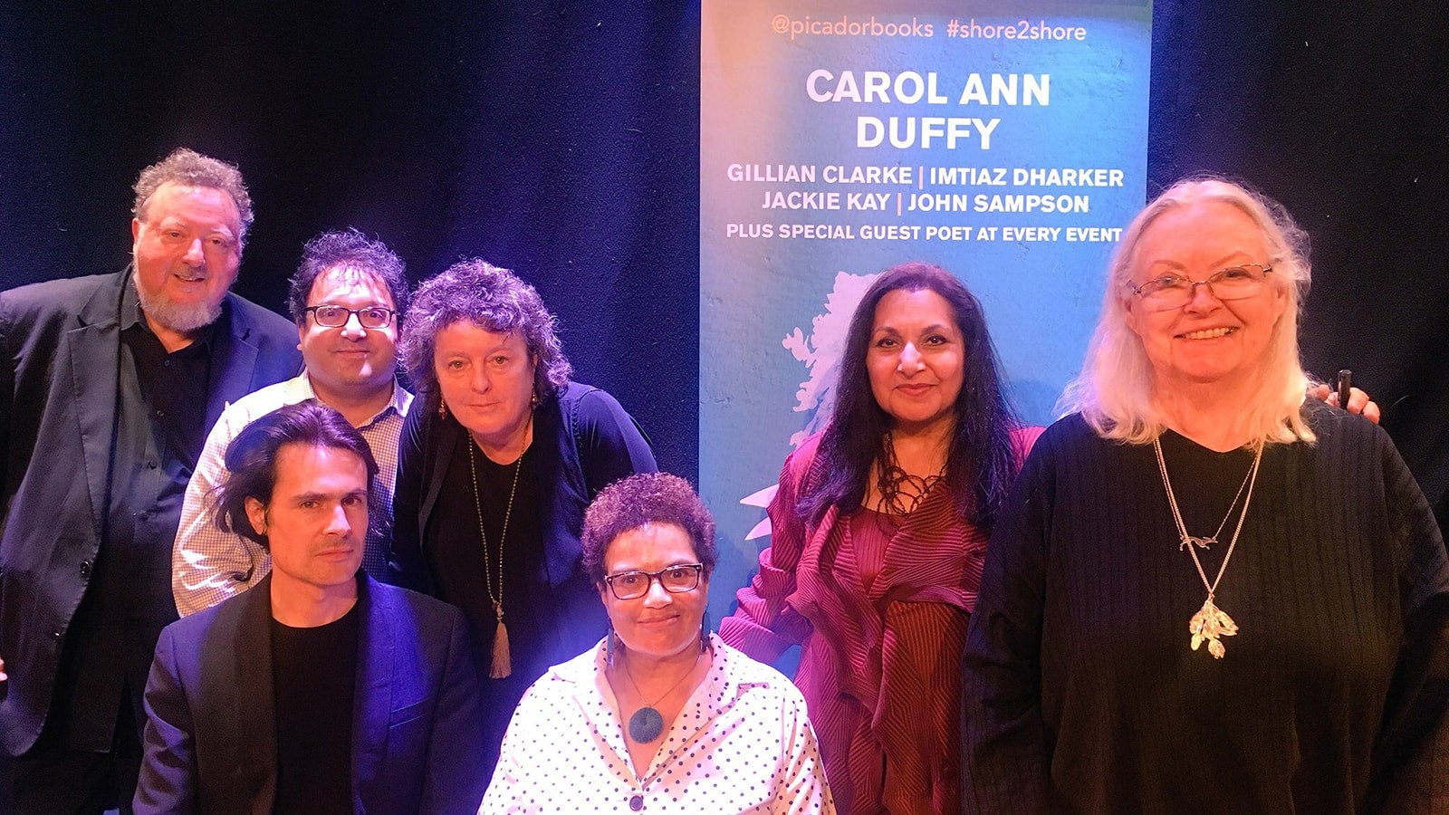 A group photo of Carol Ann Duffy, Gillian Clarke, Imtiaz Dharker, Jackie Kay and John Sampson