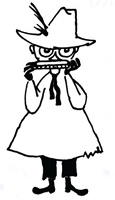 Black and white drawing of Snufkin playing a harmonica 