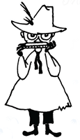 Black and white drawing of Snufkin playing a harmonica