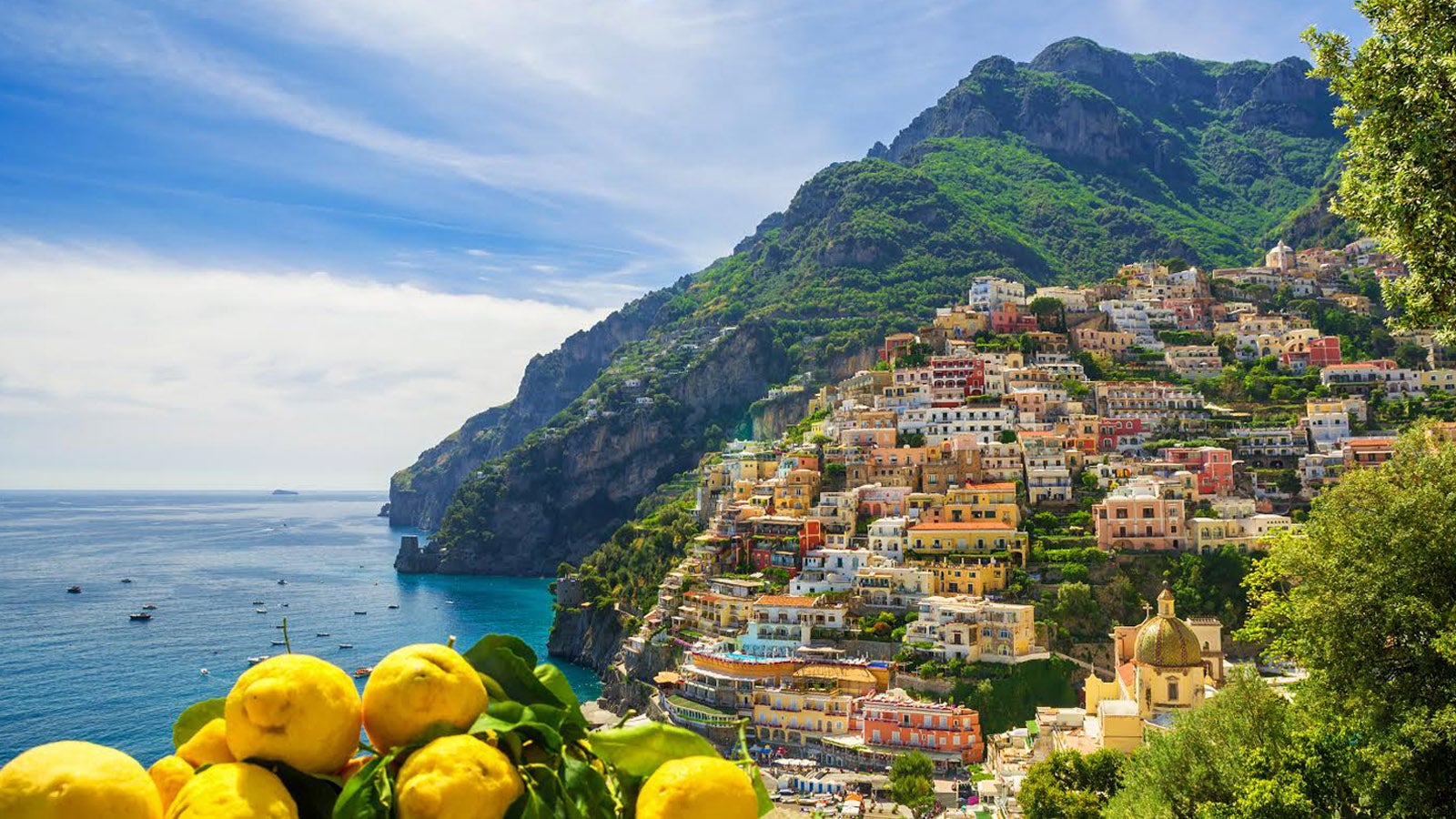 Amalfi Coast with lemon tree in forefront