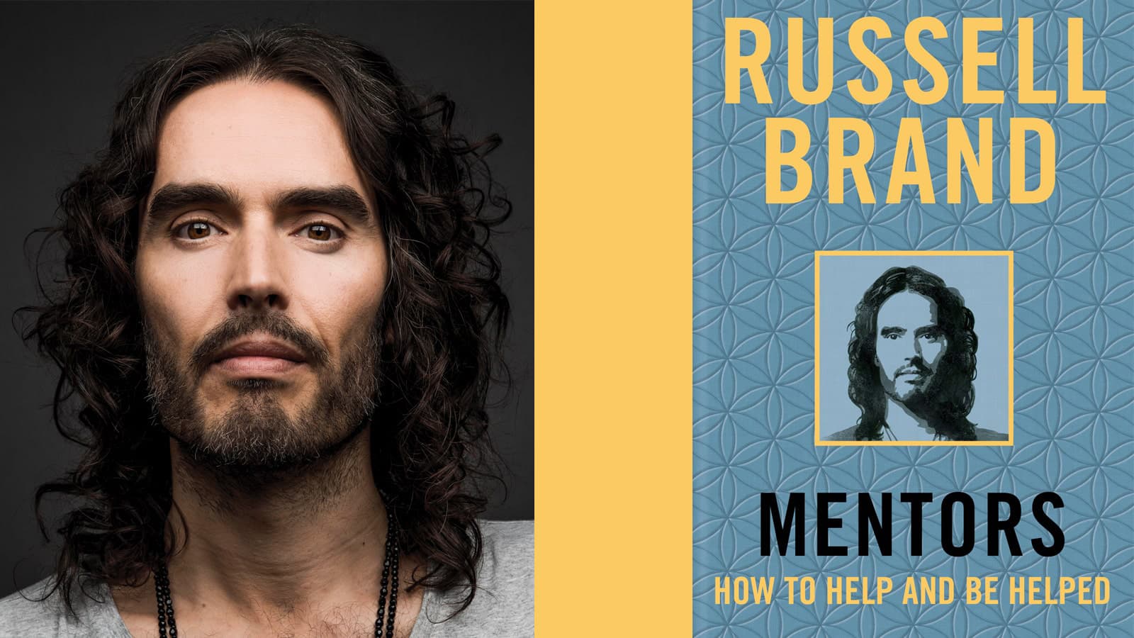 photograph of Russell Brand next to his book cover Mentors