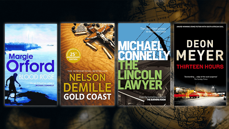 Cover images for Blood Rose, Gold Coast, The Lincoln Lawyer and Thirteen Hours