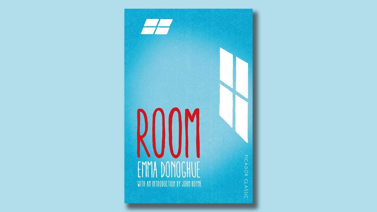 Book jacket for Room by Emma Donoghue on a light blue background