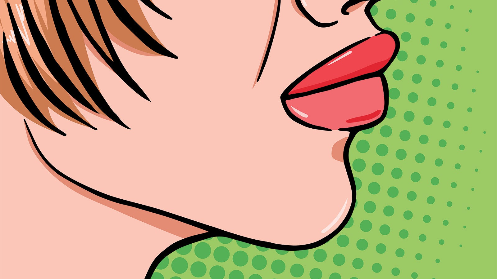 A pop art illustration of a woman's mouth and chin.