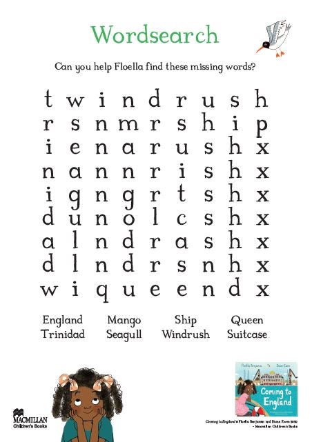 Coming to England wordsearch activity sheet