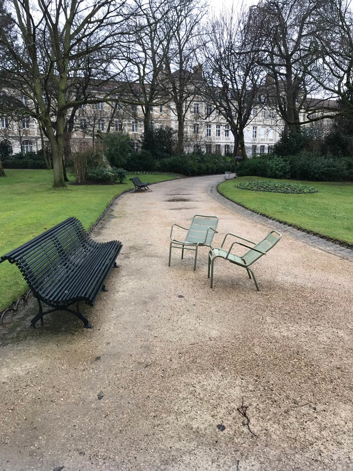 Chairs and benches arranged in a circle