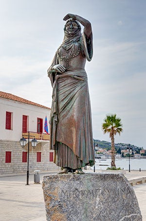 The statue of Laskarina Bouboulina heroine of the Greek war of independence in Spetses island, Greece