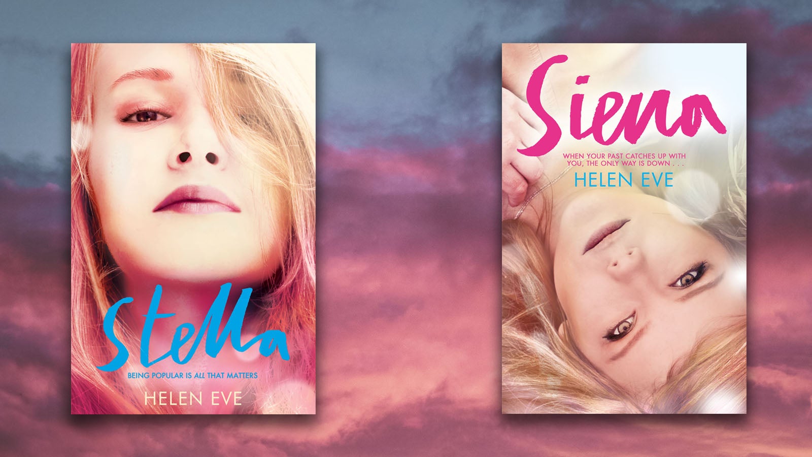 Stella and Sienna book jackets against a cloudy sky