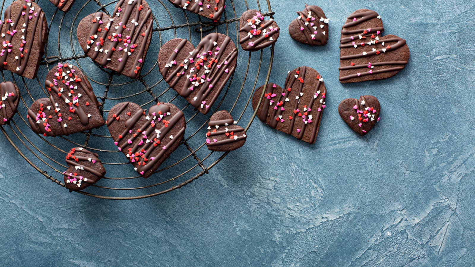 Chocolate heart-shaped cookies.