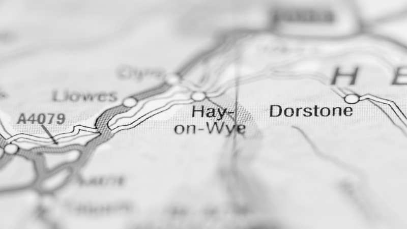 Hay-on-Wye on black and white map