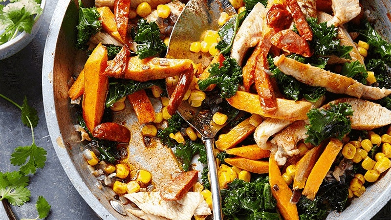Chorizo, turkey and sweet potato hash