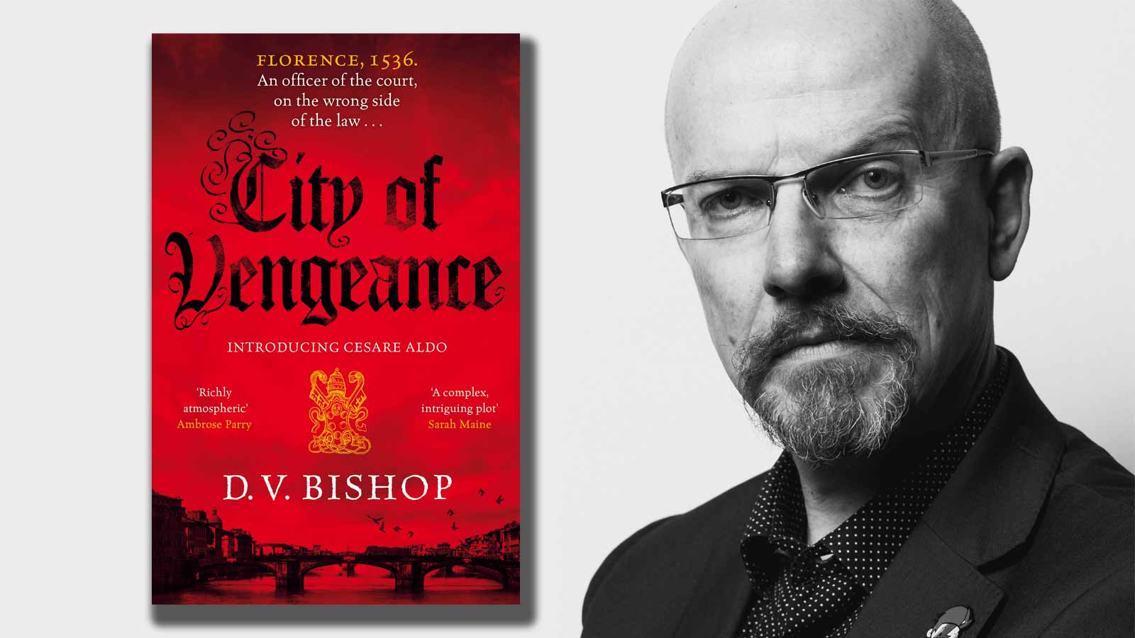 D. V. Bishop and the cover of City of Vengeance