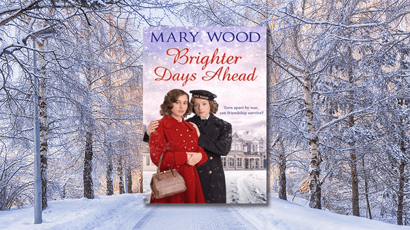 Mary Wood Brighter Days Ahead book cover with snowy winter trees as background