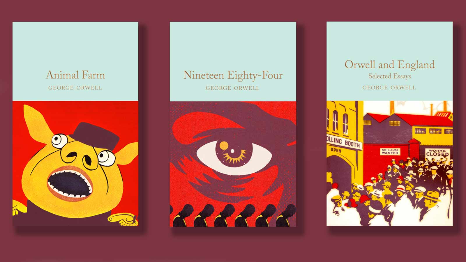 Animal Farm, 1984 and Orwell and England book covers