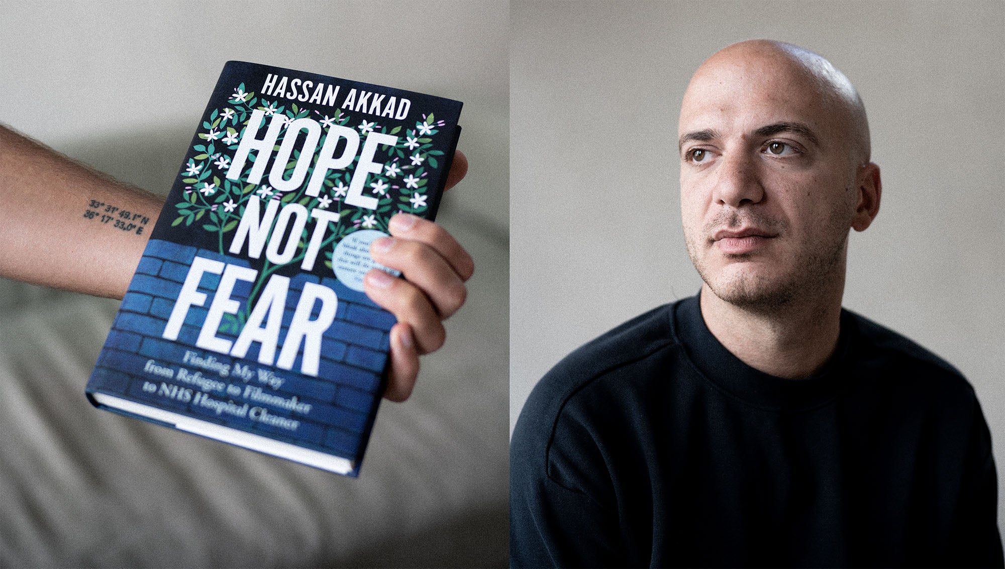 Image of Hassan Akkad and his book Hope Not Fear