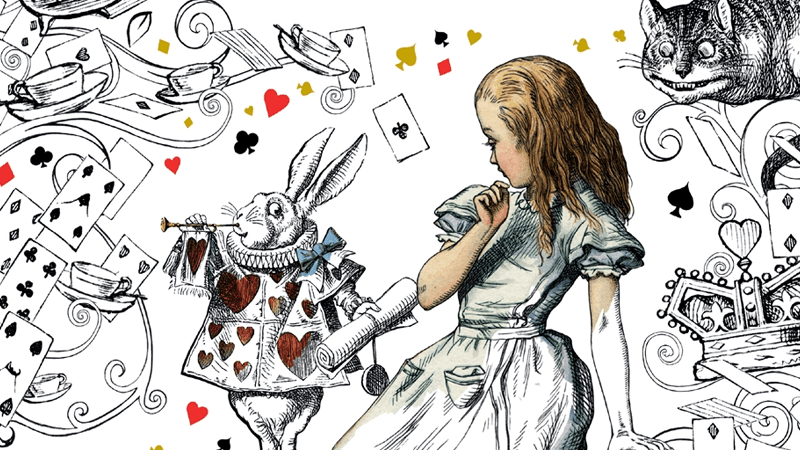 Alice in Wonderland, White Rabbit and Cheshire Cat illustrations