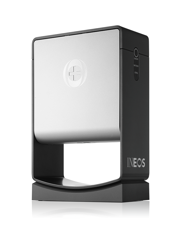 black frame INEOS sanitiser dispenser