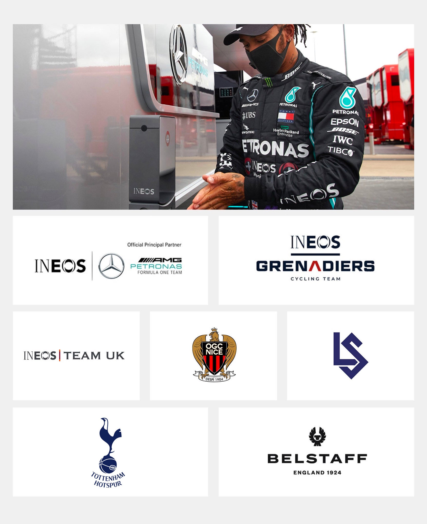 website screenshot of all INEOS Dispenser sponsors
