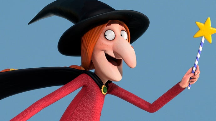 Cartoon witch with a star wand