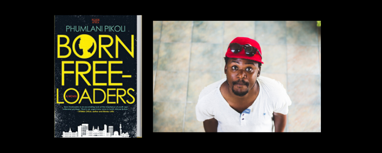 Picture of the book Born Free-Loaders alongside a photo of Phumlani Pikoli wearing a red baseball cap with sunglasses on it