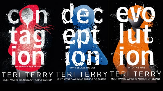 Side by side Jacket covers for Teri Terry's books: Contagion, deception and evolution