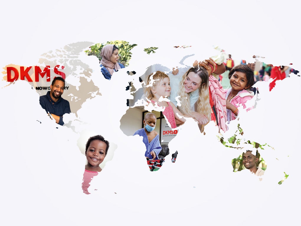 World map with photos of smiling people from different parts of the world, integrated into the continents, symbolizing DKMS's worldwide activities to unite donors and patients across the globe with different ethnic and regional characteristics. World map with photos of smiling people from different parts of the world, integrated into the continents, symbolizing DKMS's worldwide activities to unite donors and patients across the globe with different ethnic and regional characteristics.