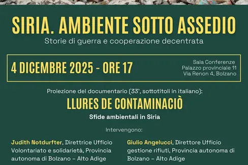 Lliures de contaminaciò (Liberi dall'inquinamento) è il titolo del documentario della durata di poco più di mezz'ora che sarà proiettato il 4 dicembre alle ore 17, a Bolzano. (Foto: Ufficio provinciale Volontariato e solidarietà)