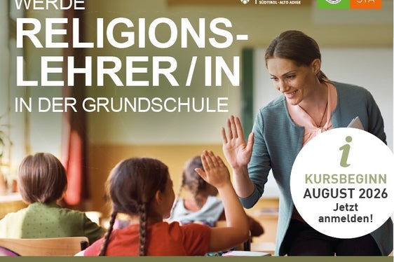 Im August beginnt der erste berufsbegleitende Ausbildungslehrgang für Religionslehrer und Religionslehrerinnen in der Grundschule für die deutschsprachige Schule und für die Schulen in den ladinischen Ortschaften. Der Lehrgang wird in Kooperation zwischen der deutschen und ladinischen Bildungsdirektion und der Philosophisch-Theologischen Hochschule Brixen durchgeführt. (Flyer: Deutsche und ladinische Bildungsdirektion)