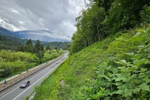 Auf der Landesstraße zwischen Schabs und Mühlbach (LS 182) werden unter der Regie des Straßendiensts des Landes umfangreiche Arbeiten für mehr Steinschlagschutz abgewickelt. Ein 200 Meter langer Schutzzaun wird gebaut. (Foto: LPA/Straßendienst des Landes)