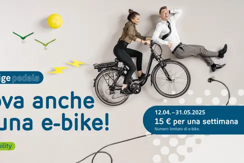 L'iniziativa “L'Alto Adige pedala. Pedala anche tu!” è in corso dall'inizio dell'anno. Dal 4 aprile è possibile iscriversi e provare una e-bike per una settimana al costo di 15 euro. (Foto: STA - Strutture Trasporto Alto Adige SpA)