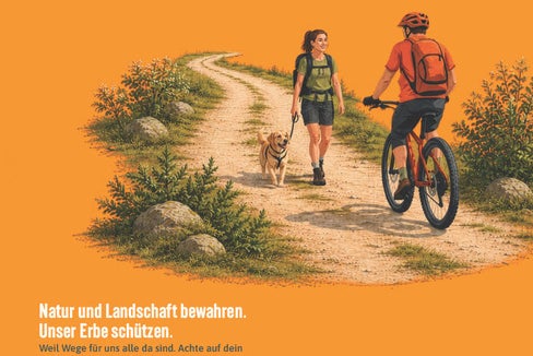 Ein respektvolles Miteinander ist auch in Südtirols Natur- und Schutzgebieten wichtig. Die neue Kampage des Landes Südtirols weist Bürgerinnen und Bürger sowie Touristinnen und Touristen darauf hin. (Quelle: Amt für Natur)