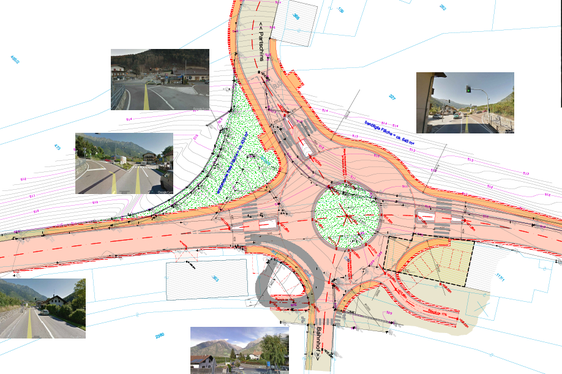 Il progetto per la realizzazione di una rotatoria all'incrocio di Parcines della SS38 (Foto ASP/Ufficio tecnico strade ovest)