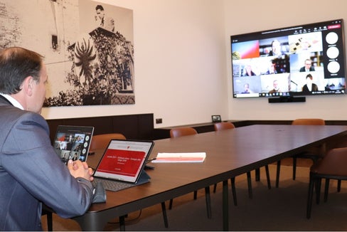 LR Vettorato und die Fachleute bei der Online-Besprechung zur Strategie Energie-Südtirol-2050. (Foto: LPA)