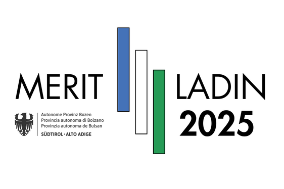 Logo dl pest Merit Ladin, che premiëia miric straordinars tla inrescida, tla istruziun y tla creaziun artistica tl ciamp dl lingaz y dla cultura ladina (grafica: USP/Direzion dl‘Intendënza y Cultura ladina)