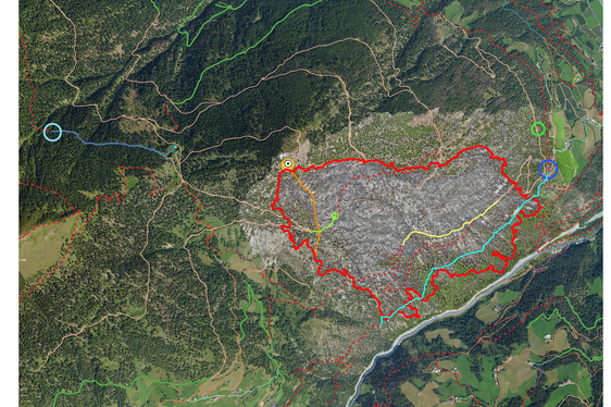 Il progetto integrale elaborato dal Servizio forestale provinciale in accordo con i proprietari terrieri e i Comuni dopo l'incendio boschivo a Prato e Stelvio (Fonte: Ispettorato forestale di Silandro)