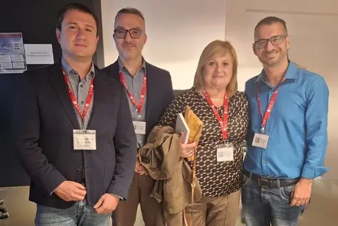Il Piano Athena alla 38esima edizione di DidaMatica A Padova. Nella foto (da sinistra) il docente Leonardo Martino, l'ispettore scolastico Fabio Furciniti, la docente Anna Brancaccio e il docente Gennaro Iaccarino. (Foto: USP)