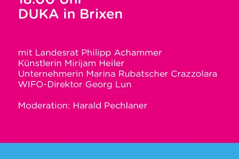 Wirtschaft und Kultur im Gespräch: Beim zweiten Treffpunkt der Veranstaltungsreihe #Kulturperspektiven tauscht sich am kommenden Montag Landesrat Achammer mit Gästen aus dem Kunst-, Kultur- und Wirtschaftsbereich sowie Interessierten in Brixen aus.