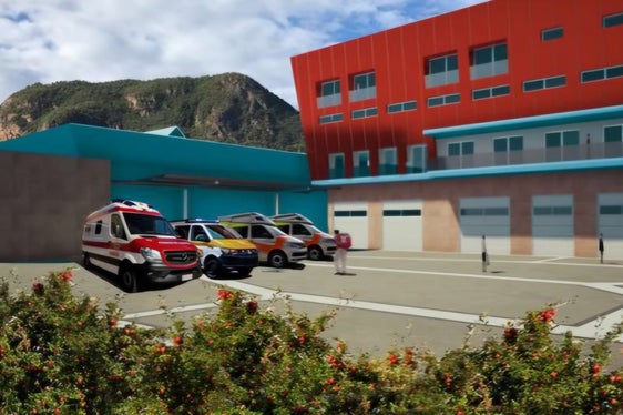 Um mehr Platz für Ausbildung, Einsätze und spezialisierte Tätigkeiten zu schaffen, soll das bestehende Gebäude der Rettungsdienstzentrale am Krankenhaus Bozen mit einer Investition von rund 12 Millionen Euro erweitert werden. (Renderding: LPA/Ressort für Hochbau und technischer Dienst)