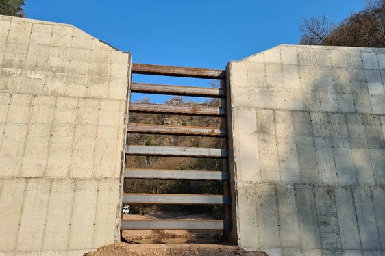 Die neue Filtersperre im Fagenbach (im Bild von der Bergseite aus gesehen): Die Traversen aus Stahl sind von oben herausnehmbar. (Foto: LPA/Landesamt für Wildbach- und Lawinenverbauung Nord)