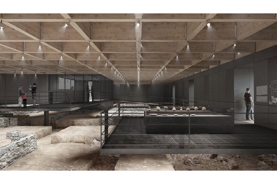 L'obiettivo della struttura museale è proteggere il sito di scavo dagli agenti atmosferici, renderlo il più possibile accessibile ai visitatori e trasmettere loro la storia del sito. (Foto: Architetto Tommaso Rossi Fioravanti, Arch. Elias Terzitta, Arch. Eugenia Bordini, Firenze)