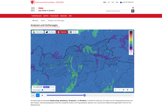 Das neue Wetterportal: Analysen und Vorhersagen (Screenshot)