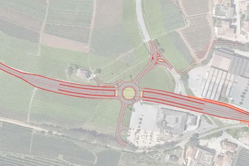 Lageplan: Rot markiert der neu geplante Kreuzungsbereich (Foto: LPA/Landesabteilung Tiefbau)