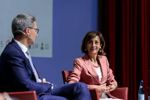 Il presidente della Giunta provinciale Arno Kompatscher e la Ministra Marta Cartabia all'Auditorium Haydn di Bolzano (Foto ASP/Tiberio Sorvillo)